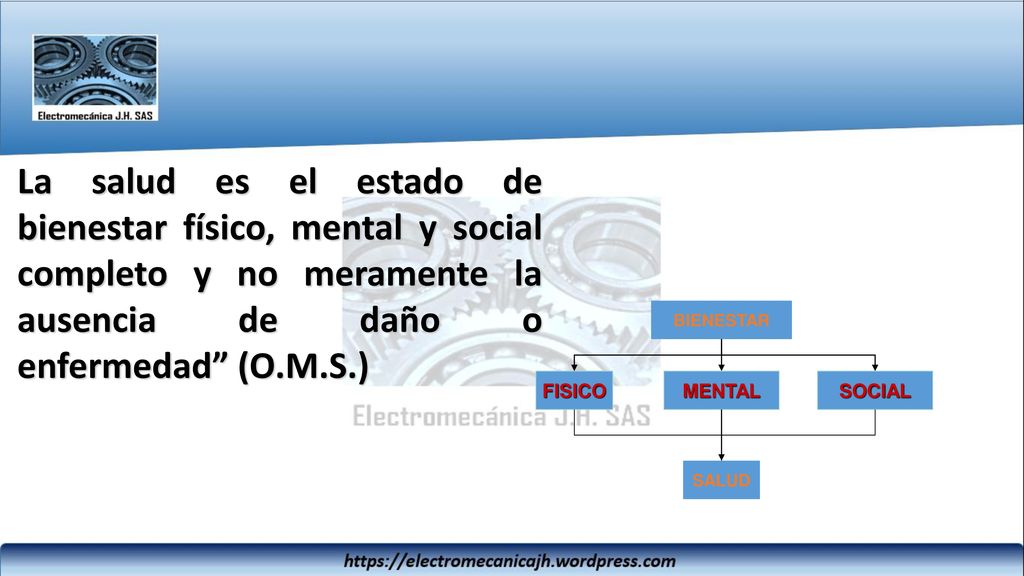 La salud es el estado de bienestar físico, mental y social completo y no meramente la ausencia de daño o enfermedad (O.M.S.)