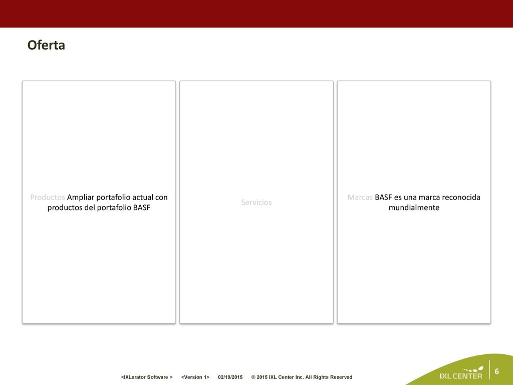 Oferta Productos Ampliar portafolio actual con productos del portafolio BASF.
