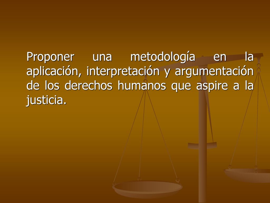 Proponer una metodología en la aplicación, interpretación y argumentación de los derechos humanos que aspire a la justicia.