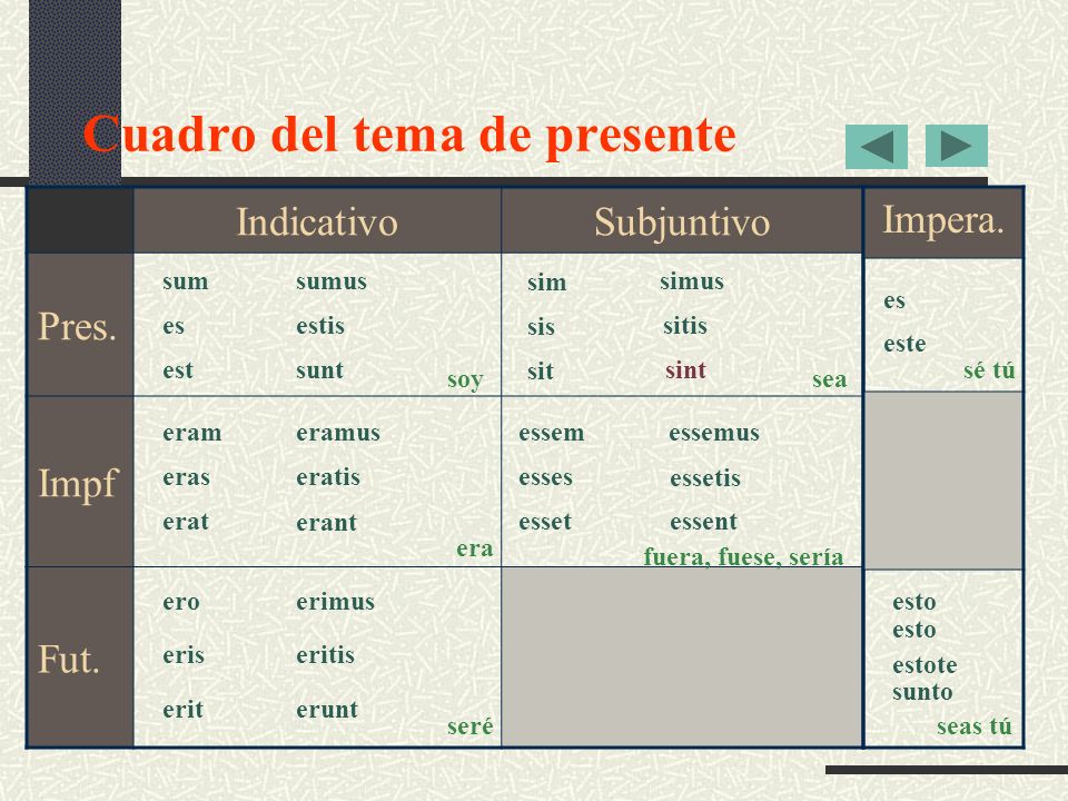 Cuadro del tema de presente
