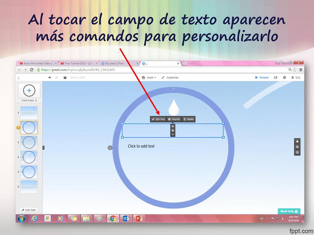 Al tocar el campo de texto aparecen más comandos para personalizarlo