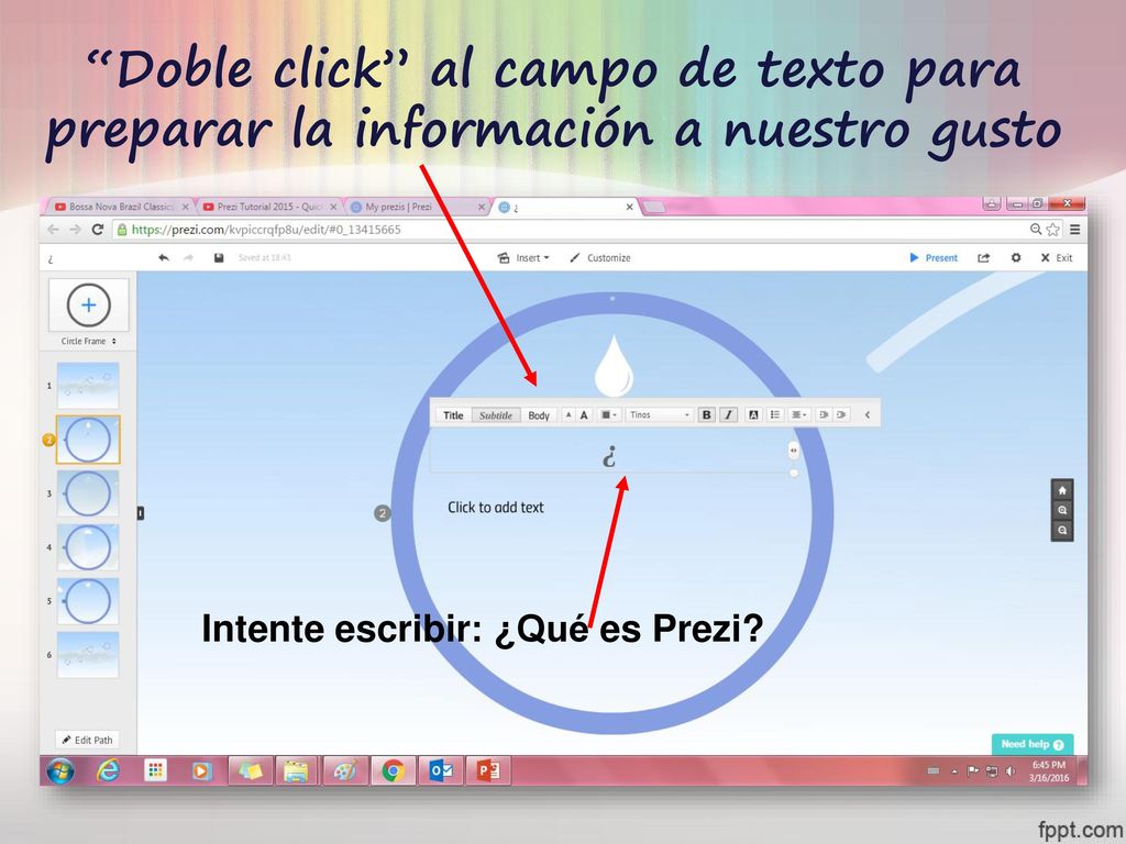 Doble click al campo de texto para preparar la información a nuestro gusto