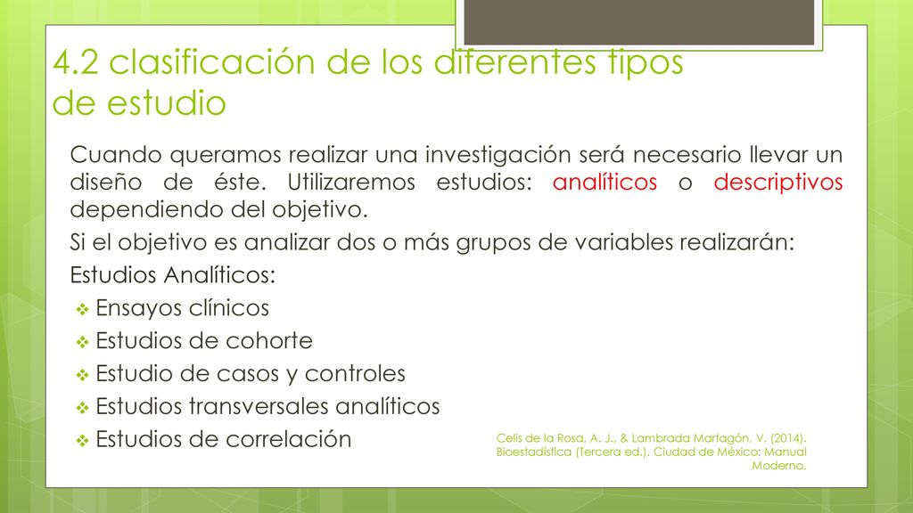 4.2 clasificación de los diferentes tipos de estudio