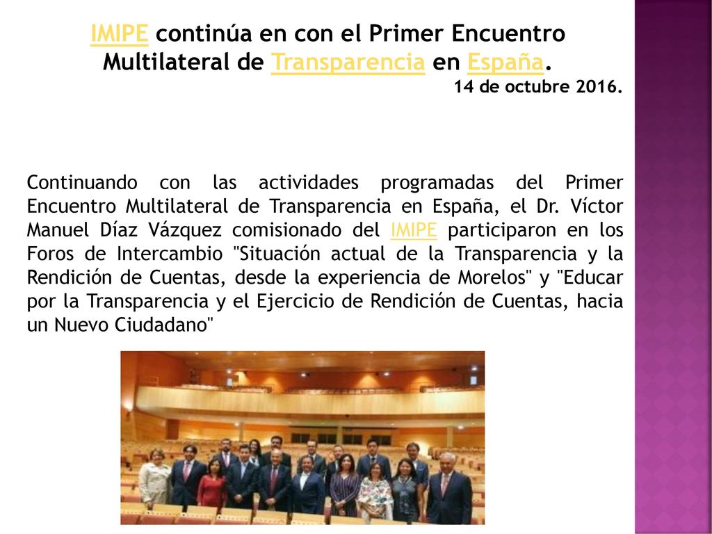 IMIPE continúa en con el Primer Encuentro Multilateral de Transparencia en España.
