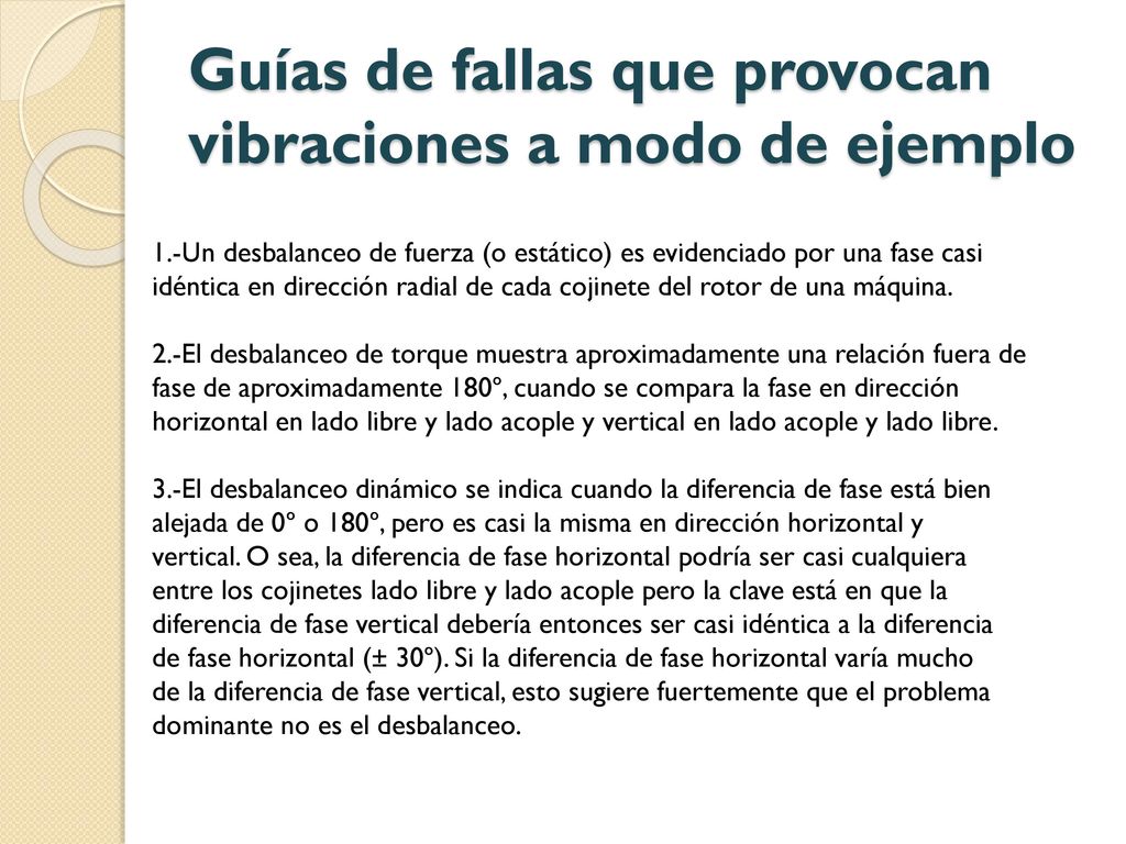 Guías de fallas que provocan vibraciones a modo de ejemplo