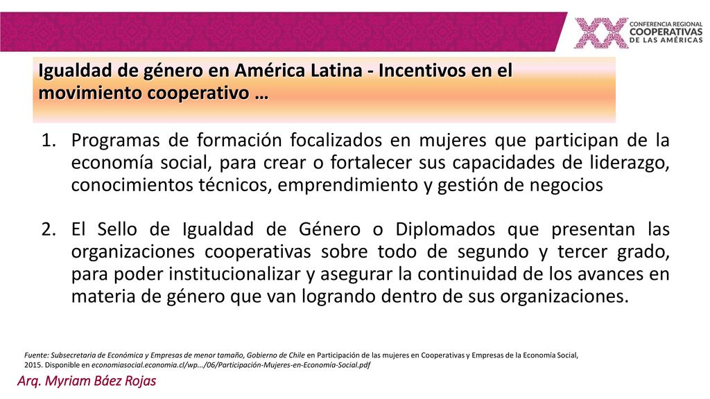 Igualdad de género en América Latina - Incentivos en el movimiento cooperativo …