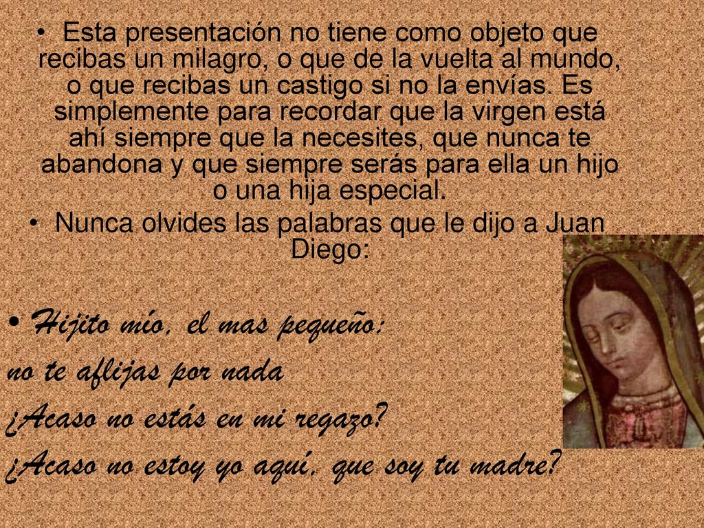 Nunca olvides las palabras que le dijo a Juan Diego: