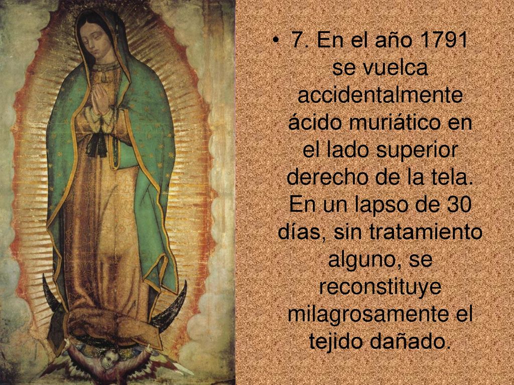 7. En el año 1791 se vuelca accidentalmente ácido muriático en el lado superior derecho de la tela.