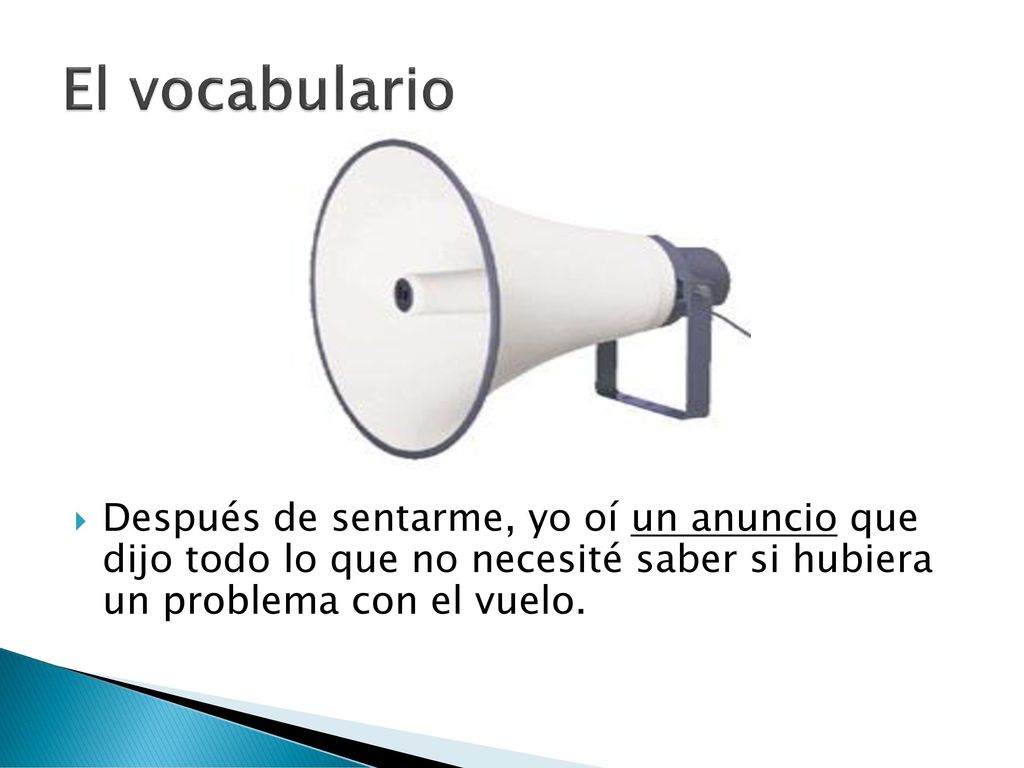 El vocabulario Después de sentarme, yo oí un anuncio que dijo todo lo que no necesité saber si hubiera un problema con el vuelo.