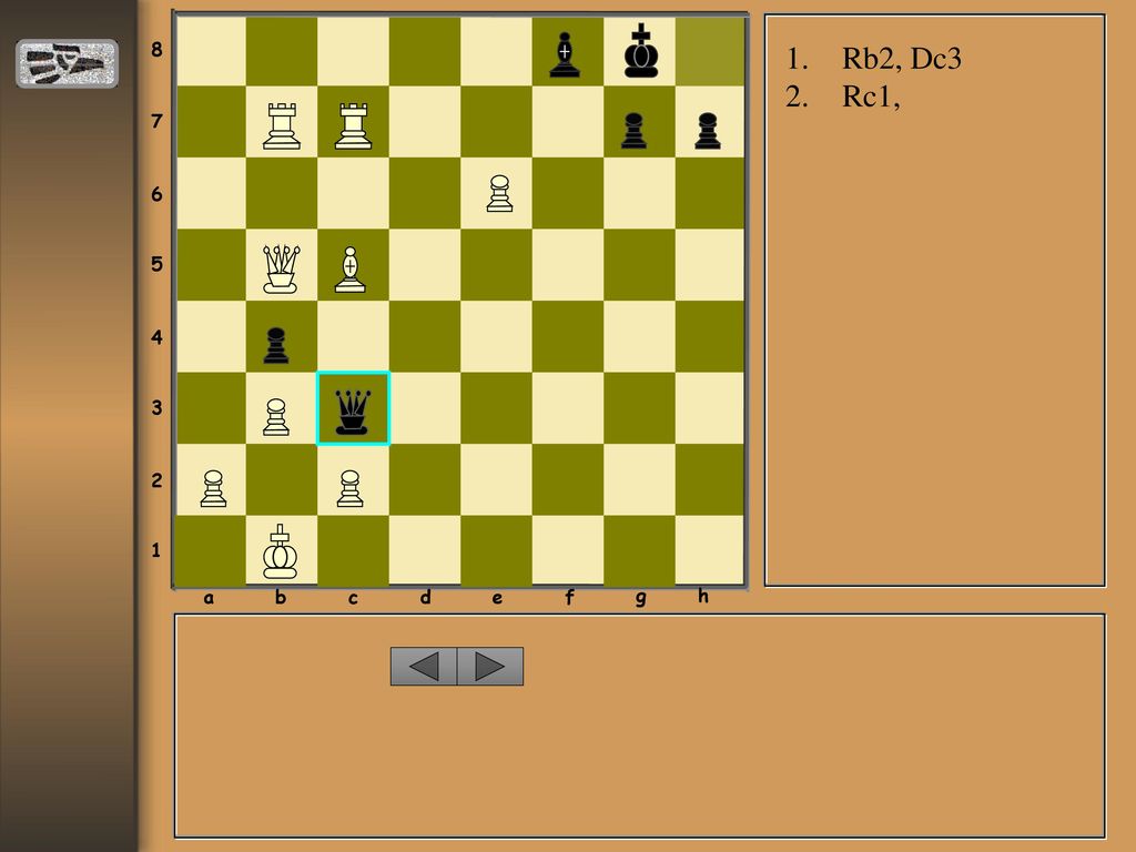 a b c d e f g h Rb2, Dc3 Rc1,