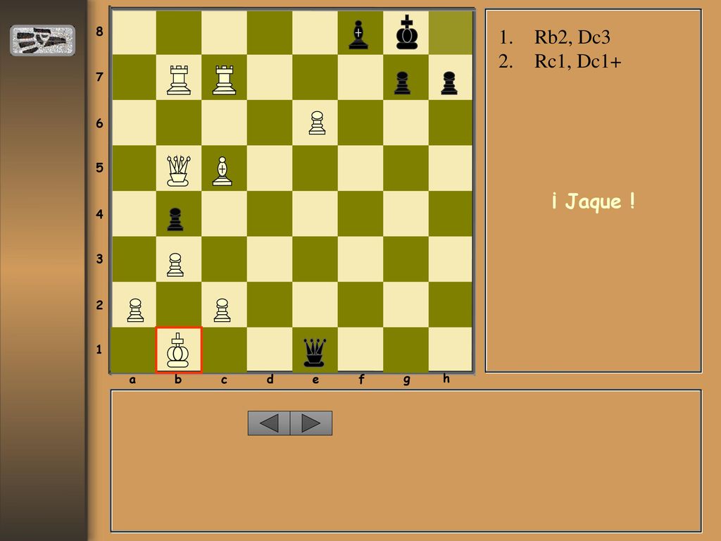 a b c d e f g h Rb2, Dc3 Rc1, Dc1+ ¡ Jaque !