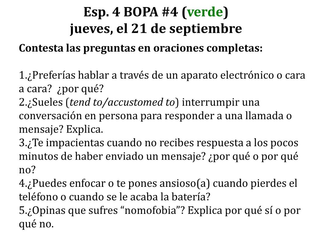 Esp. 4 BOPA #4 (verde) jueves, el 21 de septiembre