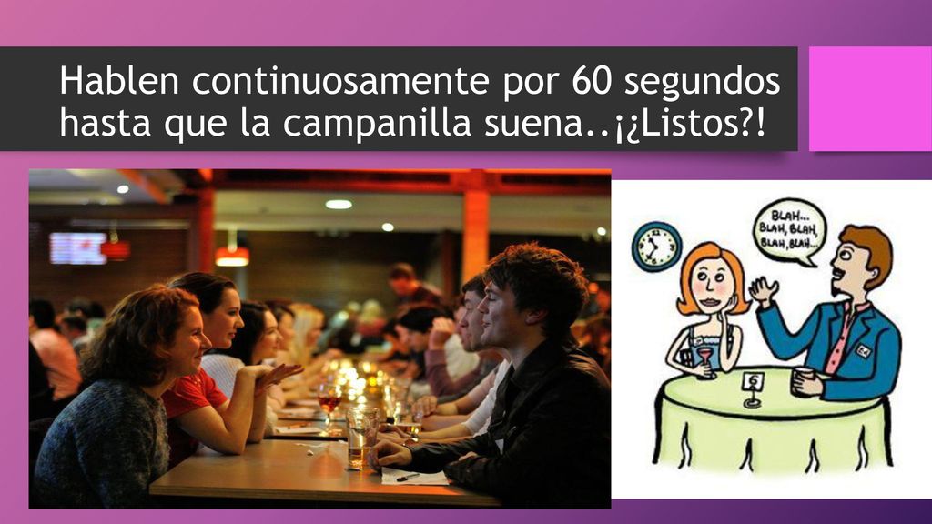 Hablen continuosamente por 60 segundos hasta que la campanilla suena