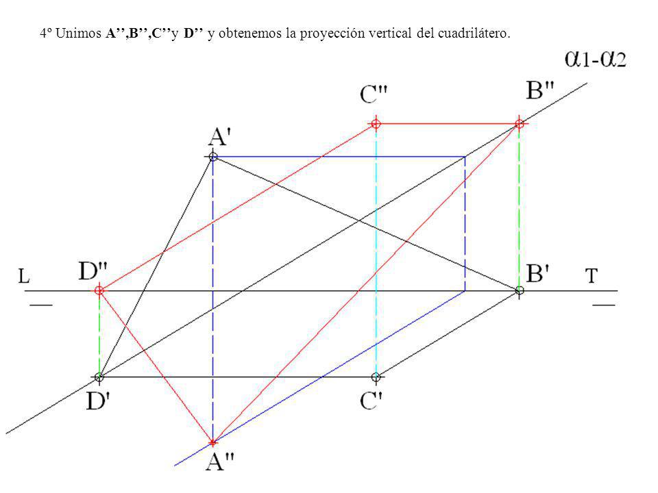 4º Unimos A’’,B’’,C’’y D’’ y obtenemos la proyección vertical del cuadrilátero.
