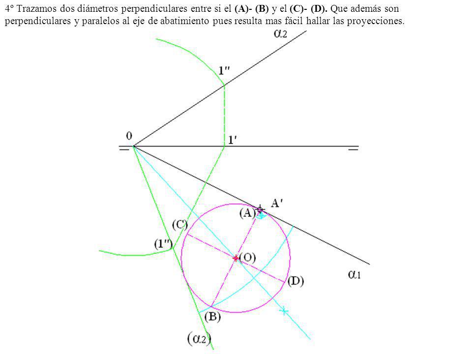 4º Trazamos dos diámetros perpendiculares entre si el (A)- (B) y el (C)- (D).