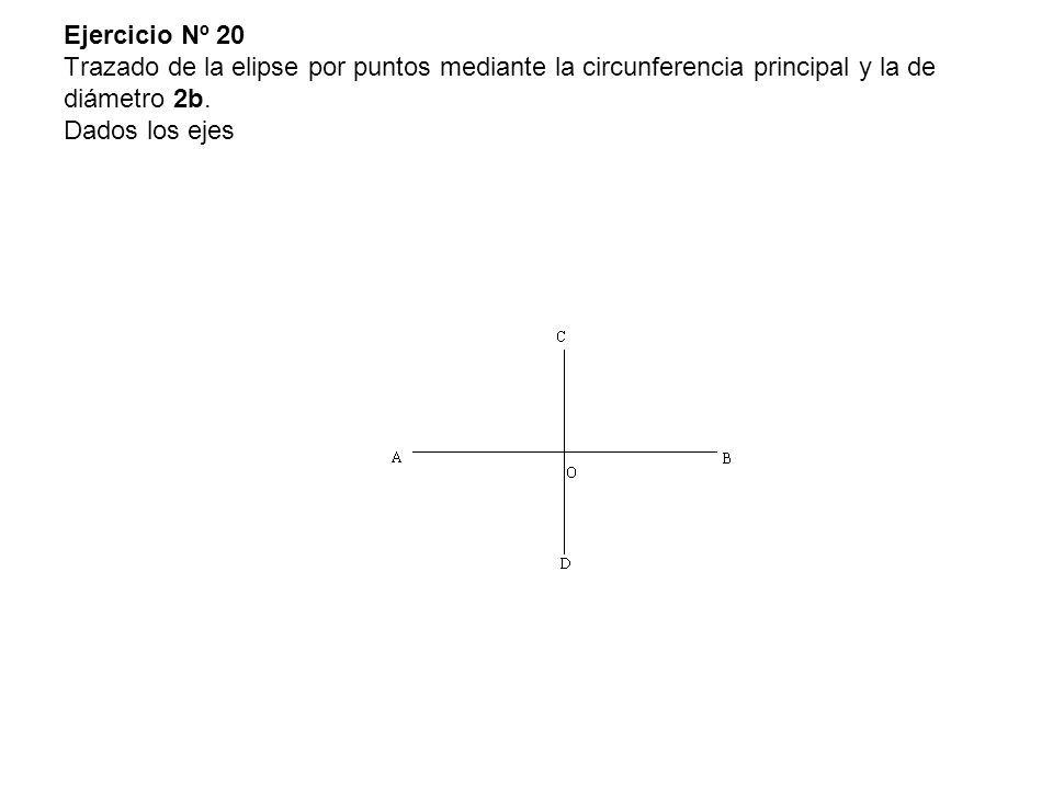 Ejercicio Nº 20 Trazado de la elipse por puntos mediante la circunferencia principal y la de diámetro 2b.