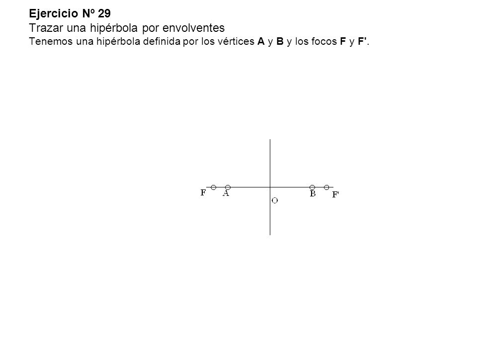 Ejercicio Nº 29 Trazar una hipérbola por envolventes Tenemos una hipérbola definida por los vértices A y B y los focos F y F .