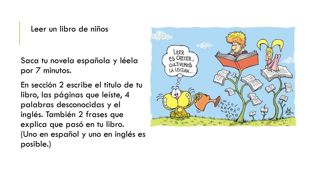 Leer un libro de niños Saca tu novela española y léela por 7 minutos.