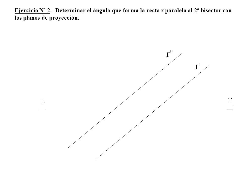Ejercicio Nº 2.- Determinar el ángulo que forma la recta r paralela al 2º bisector con los planos de proyección.