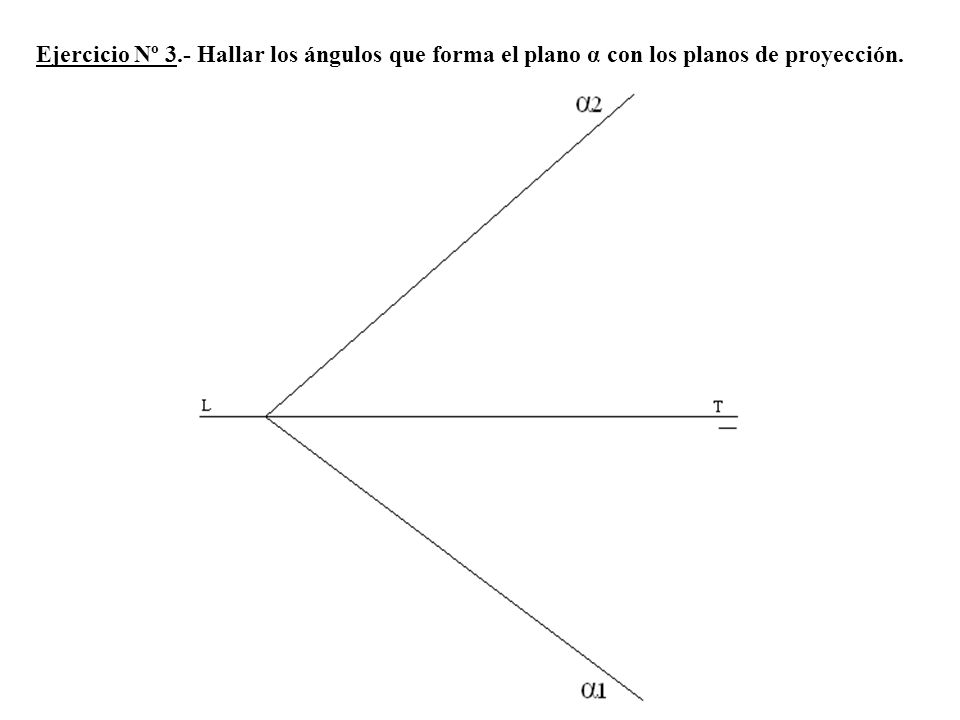 Ejercicio Nº 3.- Hallar los ángulos que forma el plano α con los planos de proyección.