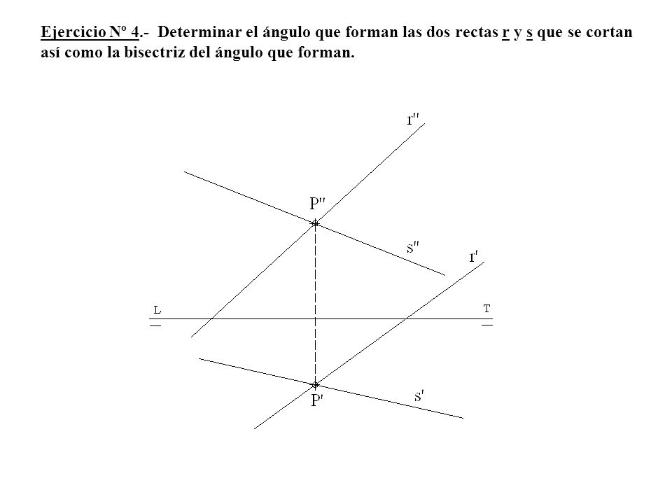 Ejercicio Nº 4.- Determinar el ángulo que forman las dos rectas r y s que se cortan así como la bisectriz del ángulo que forman.