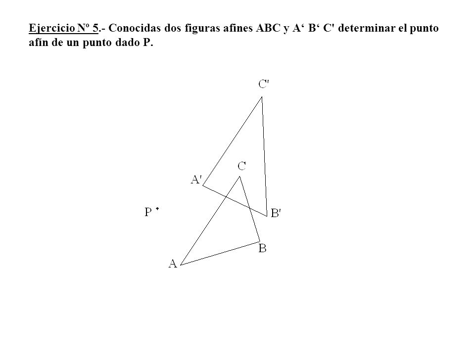 Ejercicio Nº 5.- Conocidas dos figuras afines ABC y A‘ B‘ C determinar el punto afín de un punto dado P.