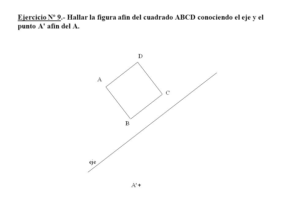Ejercicio Nº 9.- Hallar la figura afín del cuadrado ABCD conociendo el eje y el punto A afín del A.