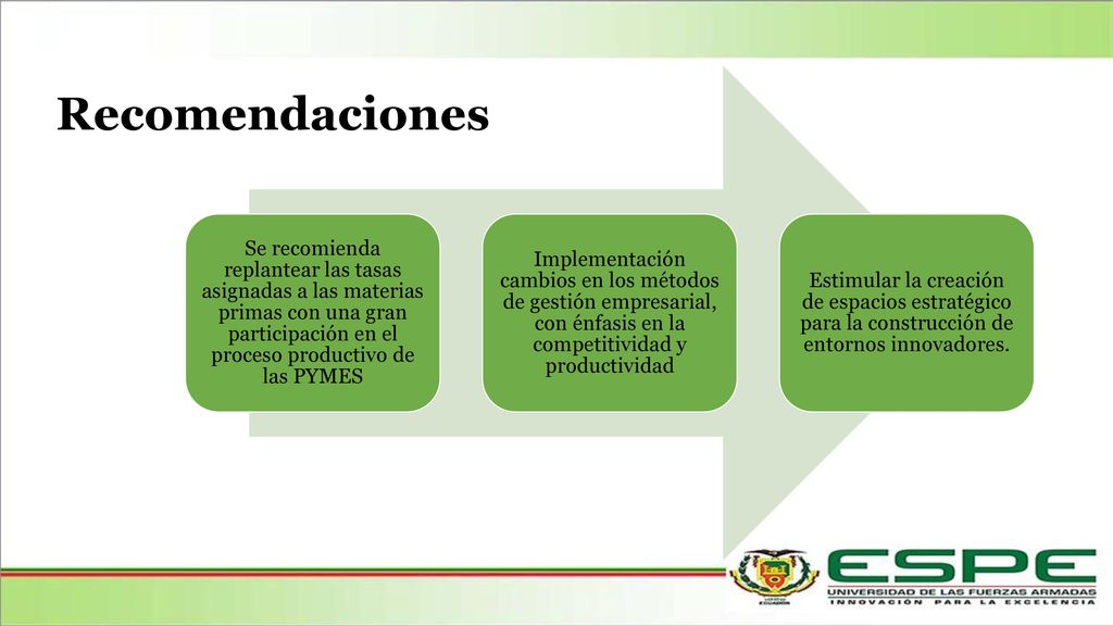Se recomienda replantear las tasas asignadas a las materias primas con una gran participación en el proceso productivo de las PYMES