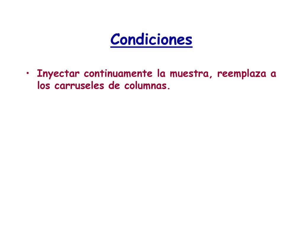 Condiciones Inyectar continuamente la muestra, reemplaza a los carruseles de columnas.