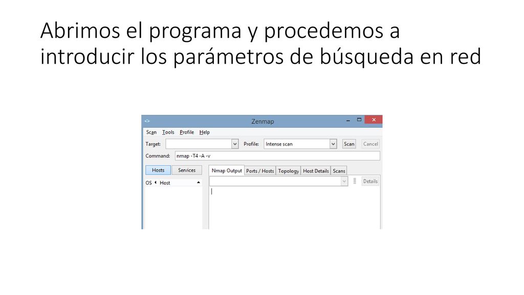 Abrimos el programa y procedemos a introducir los parámetros de búsqueda en red