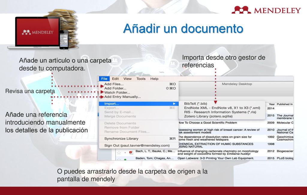 Añadir un documento Importa desde otro gestor de