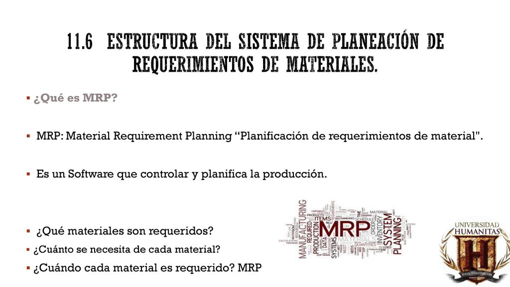 11.6 Estructura del Sistema de Planeación de Requerimientos de Materiales.