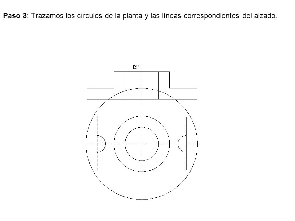 Paso 3: Trazamos los círculos de la planta y las líneas correspondientes del alzado.