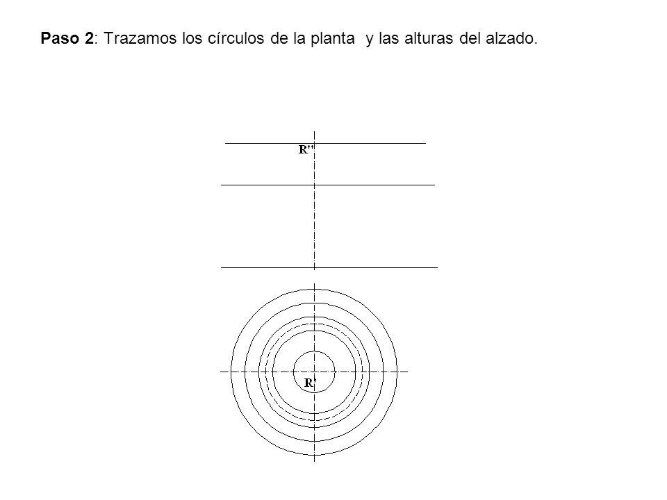 Paso 2: Trazamos los círculos de la planta y las alturas del alzado.