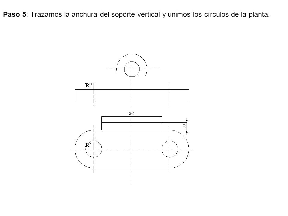Paso 5: Trazamos la anchura del soporte vertical y unimos los círculos de la planta.