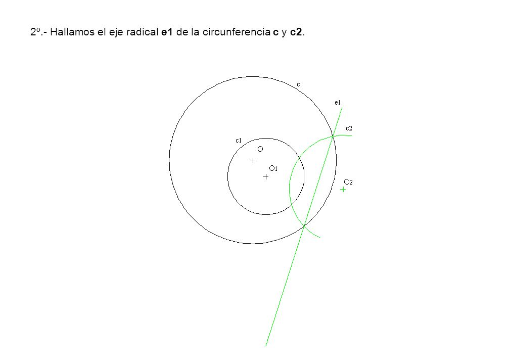 2º.- Hallamos el eje radical e1 de la circunferencia c y c2.