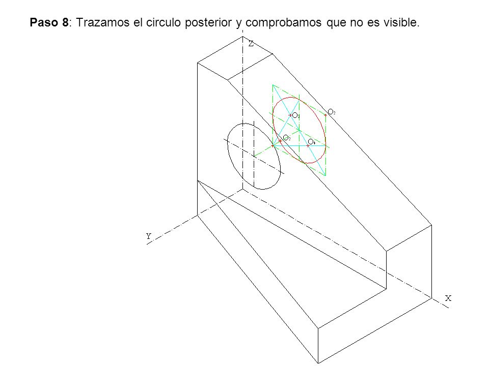 Paso 8: Trazamos el circulo posterior y comprobamos que no es visible.