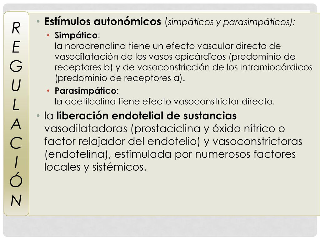 R E. G. U. L. A. C. I. Ó. N. Estímulos autonómicos (simpáticos y parasimpáticos):