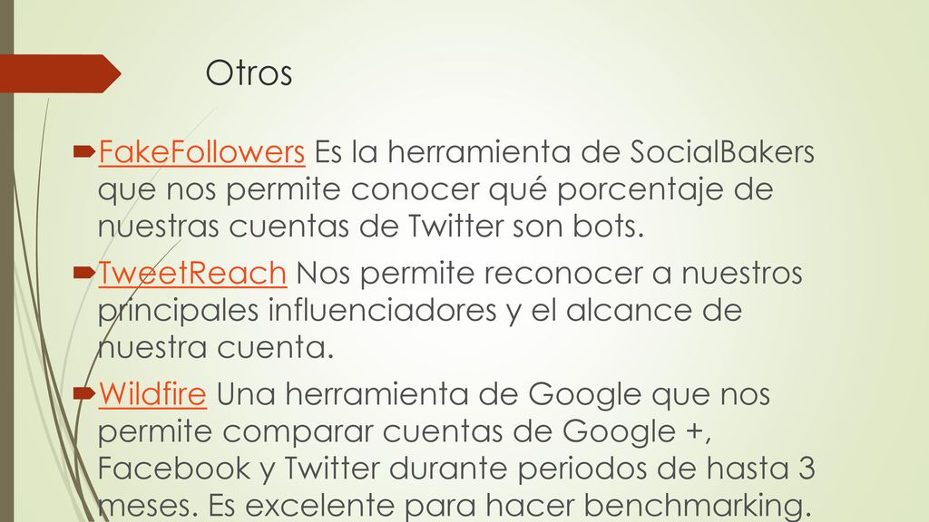 Otros FakeFollowers Es la herramienta de SocialBakers que nos permite conocer qué porcentaje de nuestras cuentas de Twitter son bots.