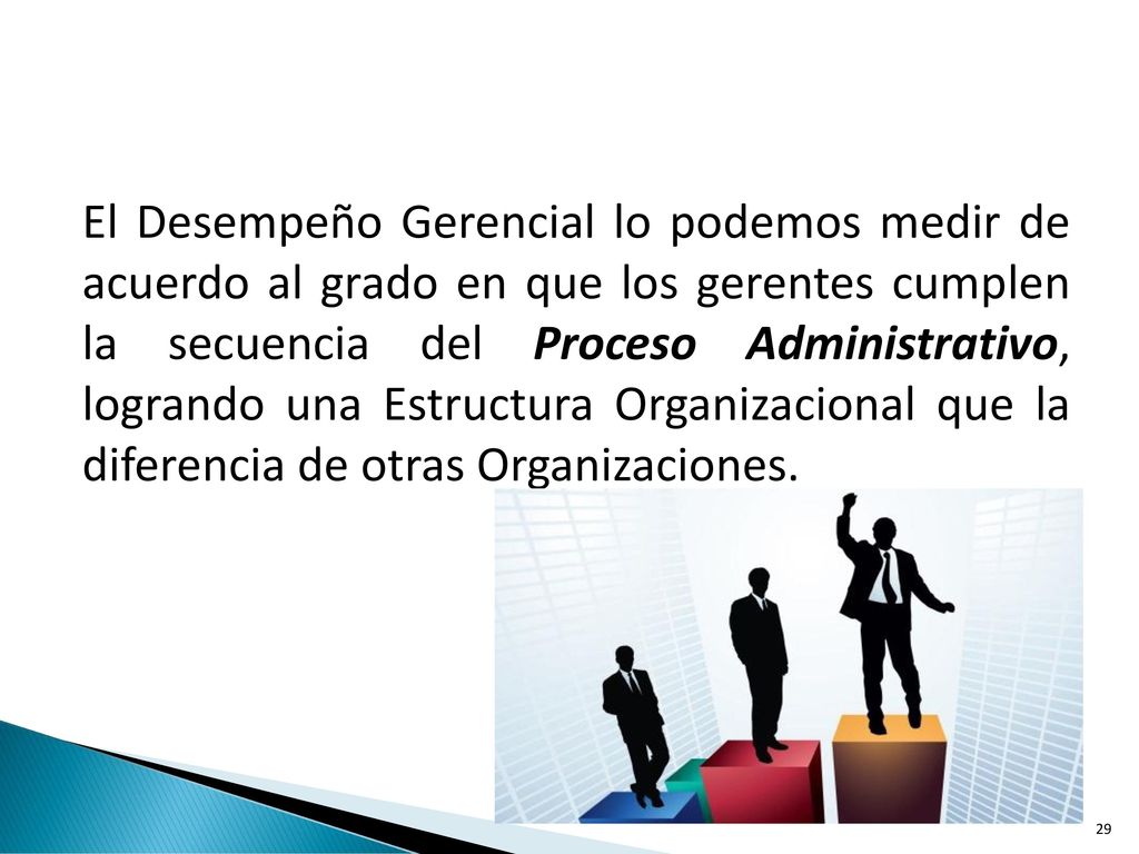 El Desempeño Gerencial lo podemos medir de acuerdo al grado en que los gerentes cumplen la secuencia del Proceso Administrativo, logrando una Estructura Organizacional que la diferencia de otras Organizaciones.