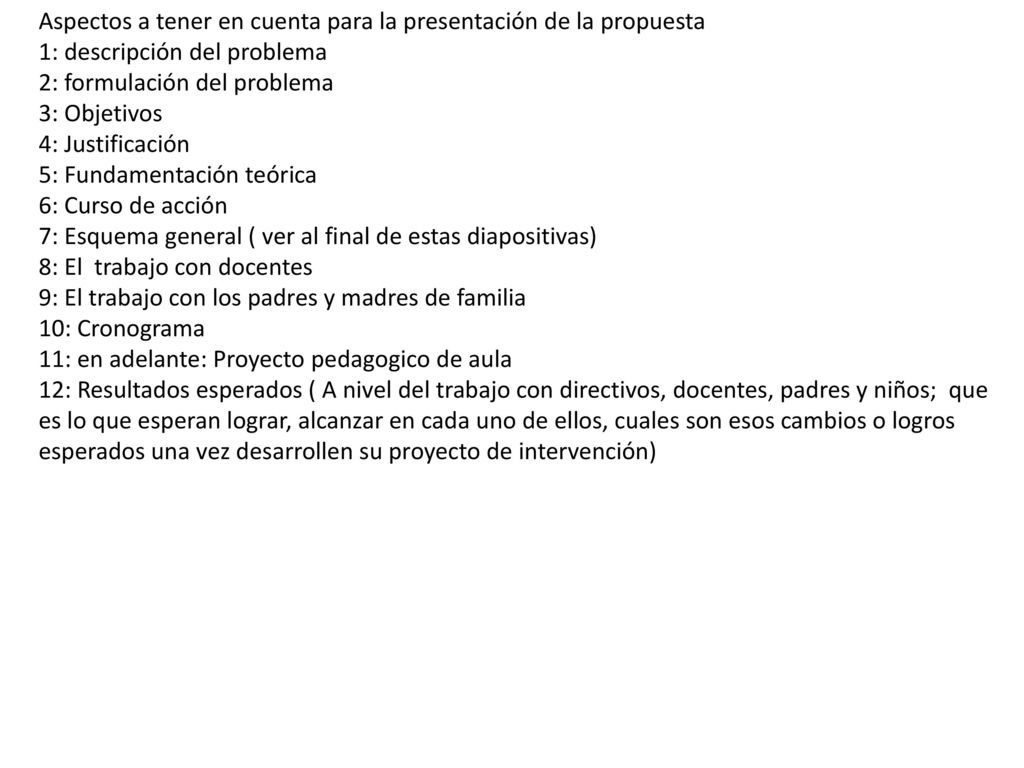 Aspectos a tener en cuenta para la presentación de la propuesta