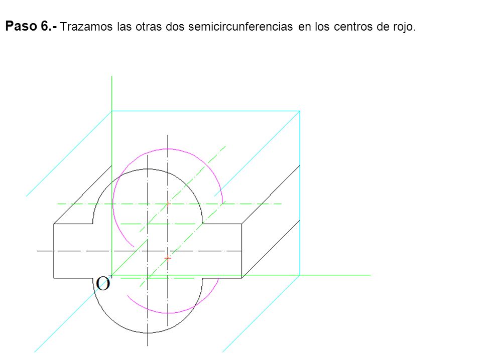 Paso 6.- Trazamos las otras dos semicircunferencias en los centros de rojo.