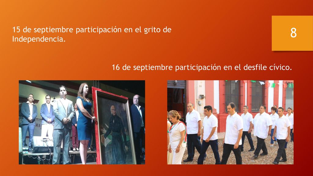 8 15 de septiembre participación en el grito de Independencia.