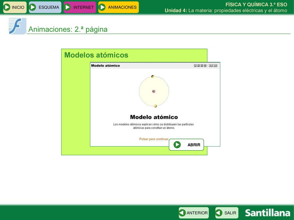 Animaciones: 2.ª página Modelos atómicos ABRIR