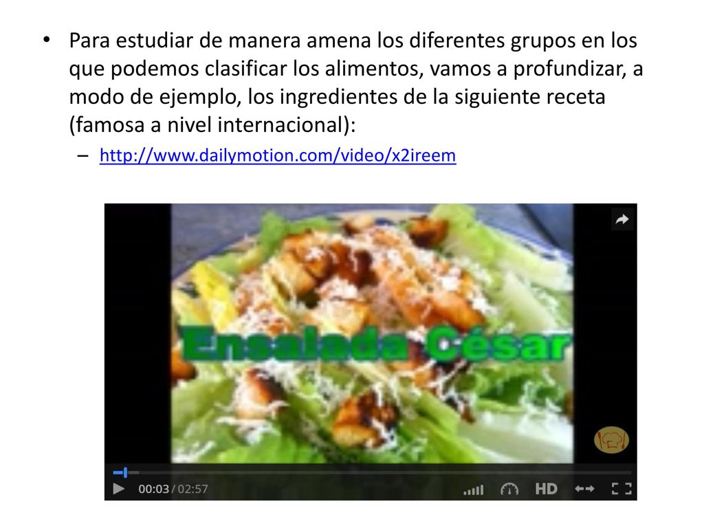 Para estudiar de manera amena los diferentes grupos en los que podemos clasificar los alimentos, vamos a profundizar, a modo de ejemplo, los ingredientes de la siguiente receta (famosa a nivel internacional):