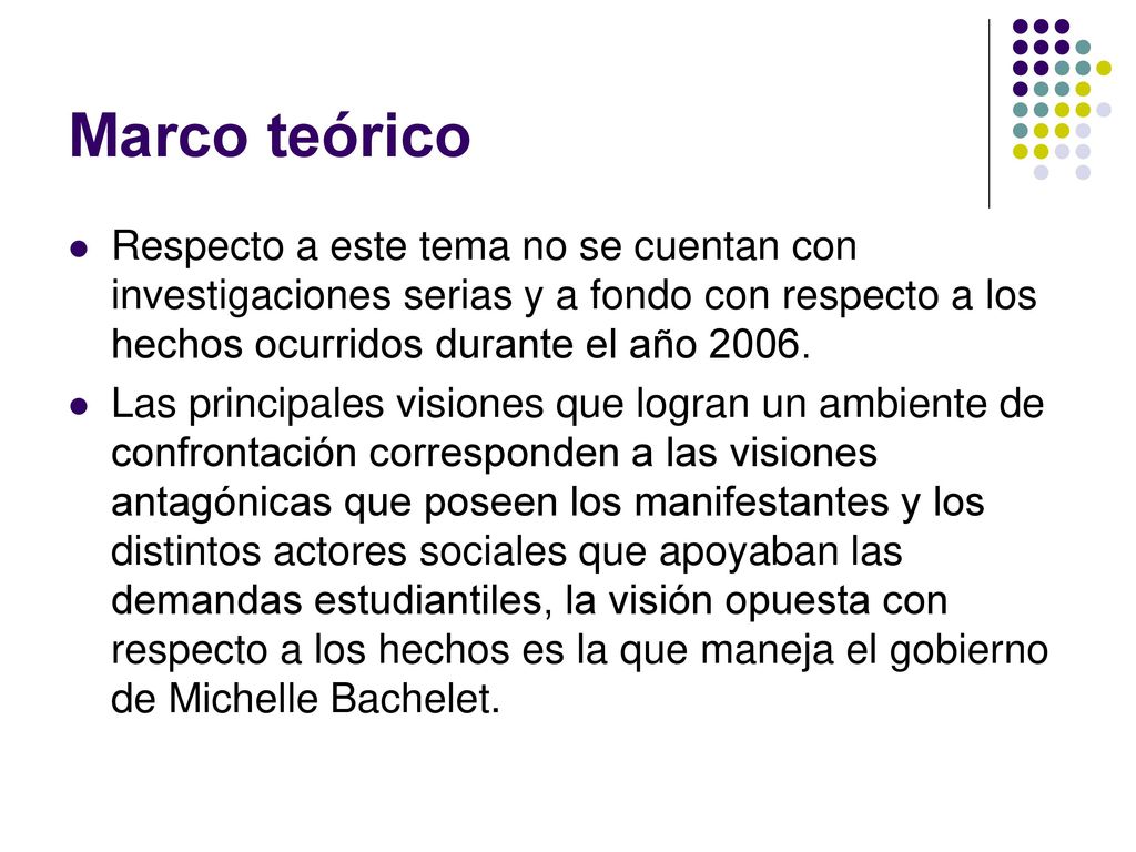 Marco teórico Respecto a este tema no se cuentan con investigaciones serias y a fondo con respecto a los hechos ocurridos durante el año