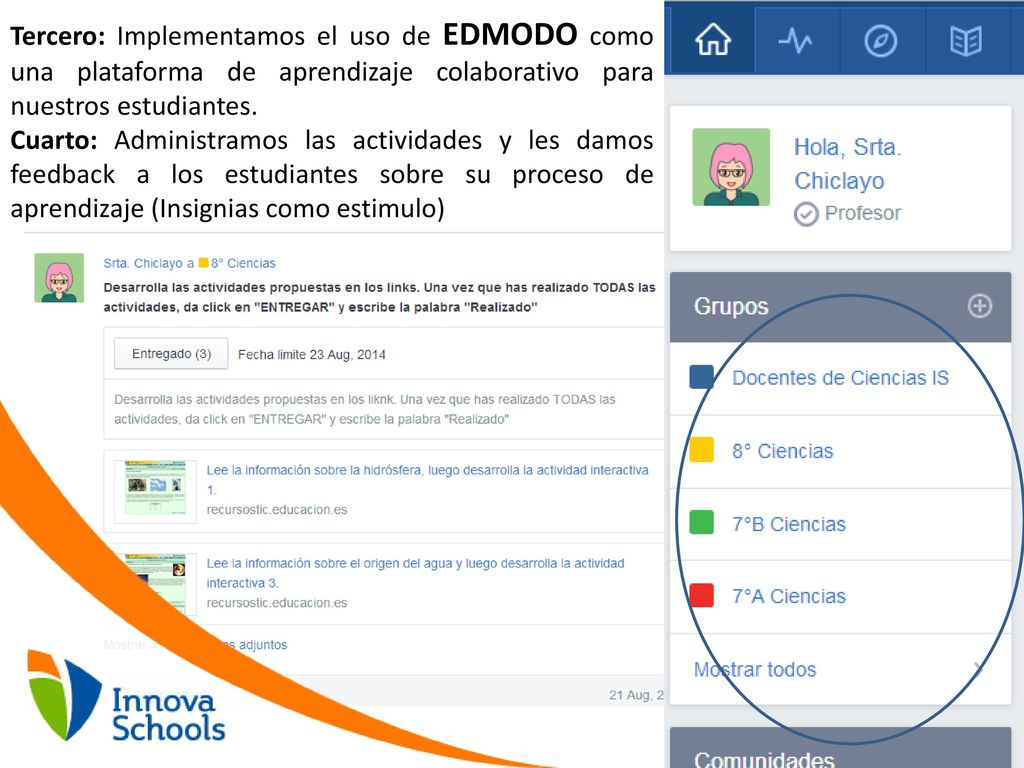 Tercero: Implementamos el uso de EDMODO como una plataforma de aprendizaje colaborativo para nuestros estudiantes.