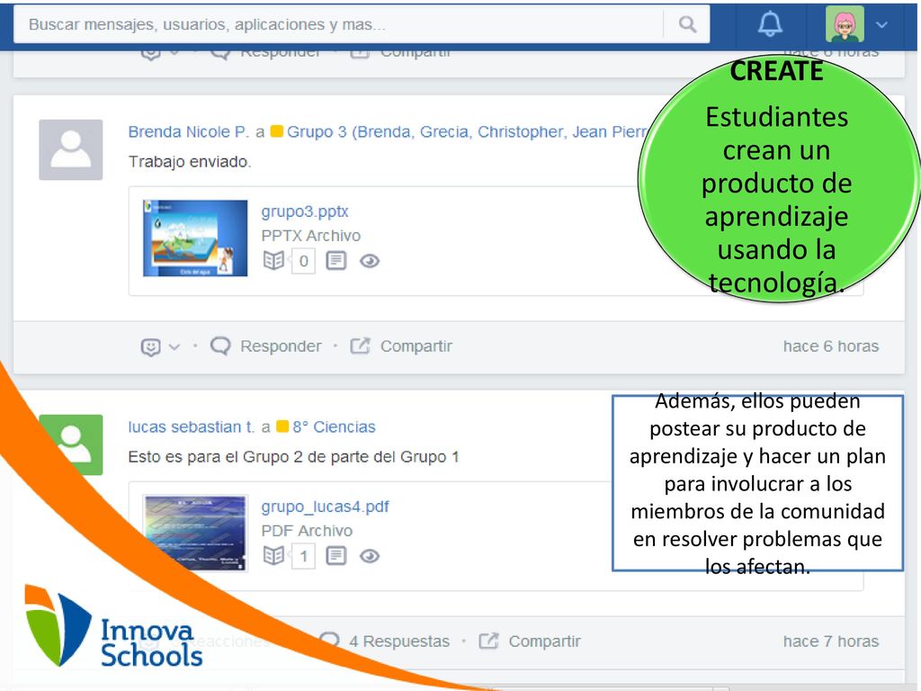 Estudiantes crean un producto de aprendizaje usando la tecnología.