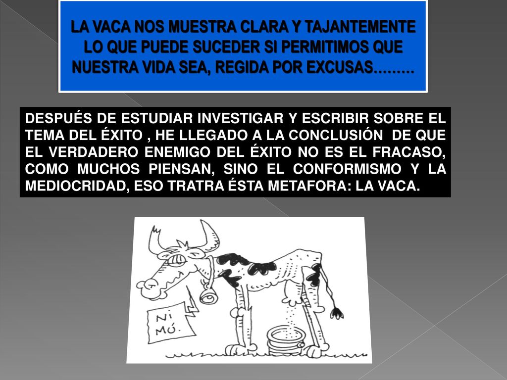 LA VACA NOS MUESTRA CLARA Y TAJANTEMENTE LO QUE PUEDE SUCEDER SI PERMITIMOS QUE NUESTRA VIDA SEA, REGIDA POR EXCUSAS………