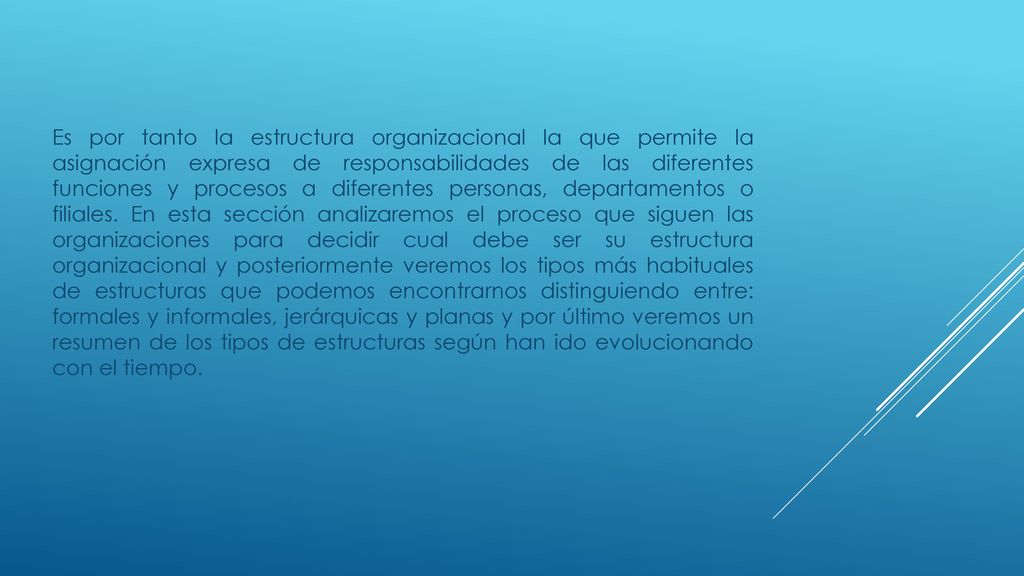 Es por tanto la estructura organizacional la que permite la asignación expresa de responsabilidades de las diferentes funciones y procesos a diferentes personas, departamentos o filiales.